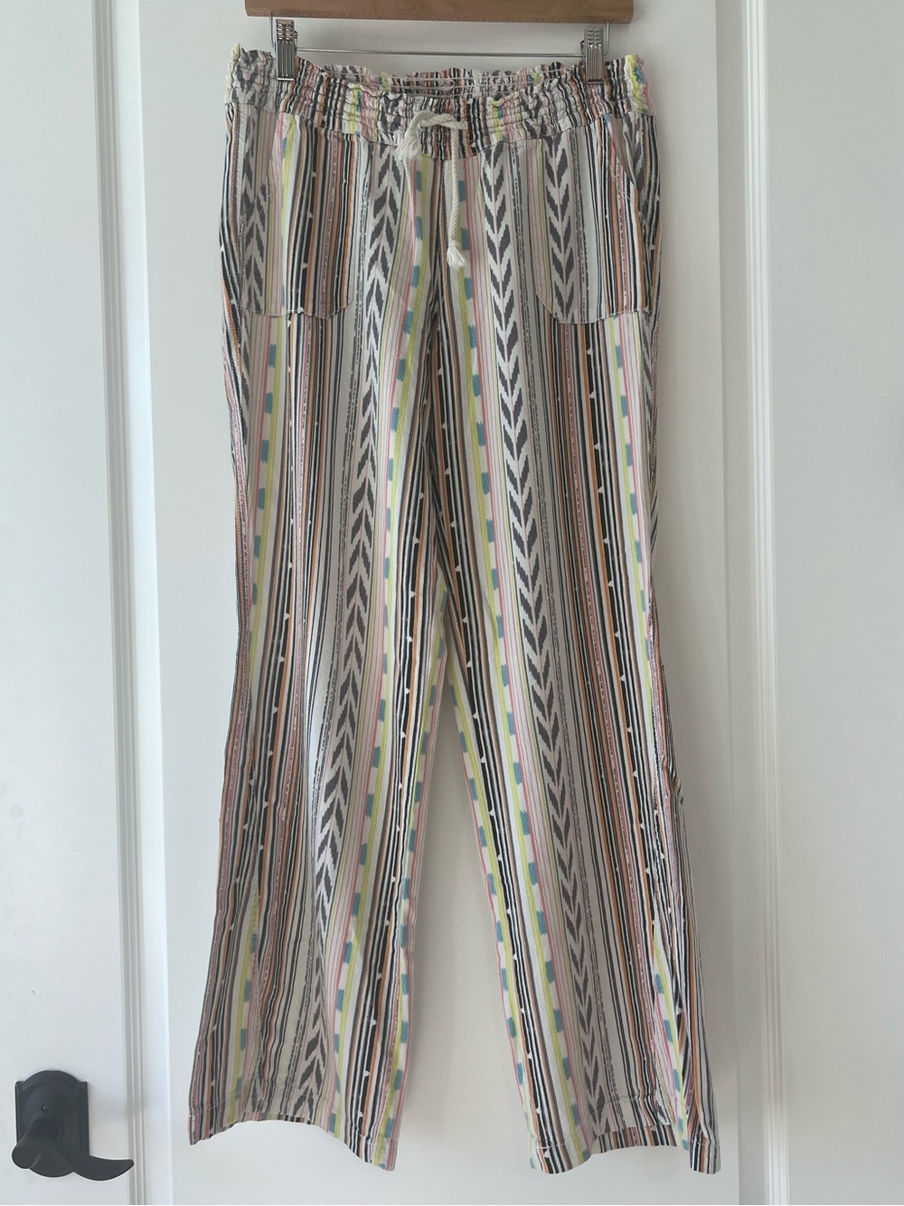 Cali 1850 Women’s Linen Wide Leg Beach Striped Boho Pull On Lounge Pants Medium